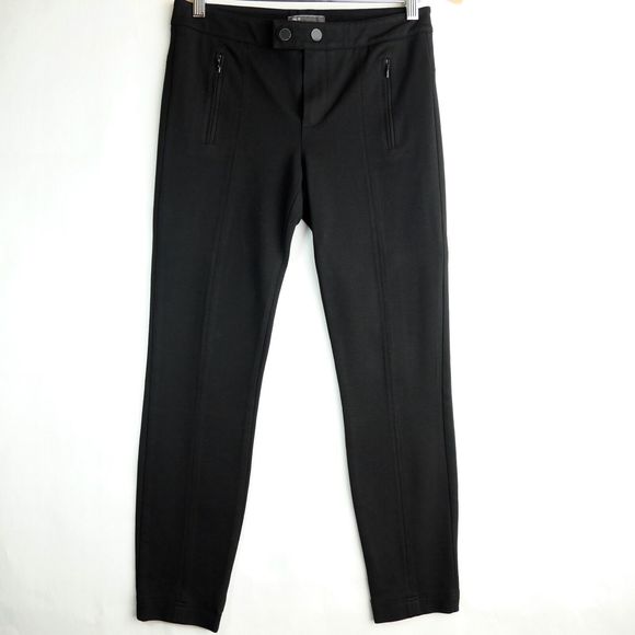 VINCE Pants 4 Pleated Trouser Skinny Mid Rise Zip Pockets Viscose Ponte Black - Picture 1 of 10